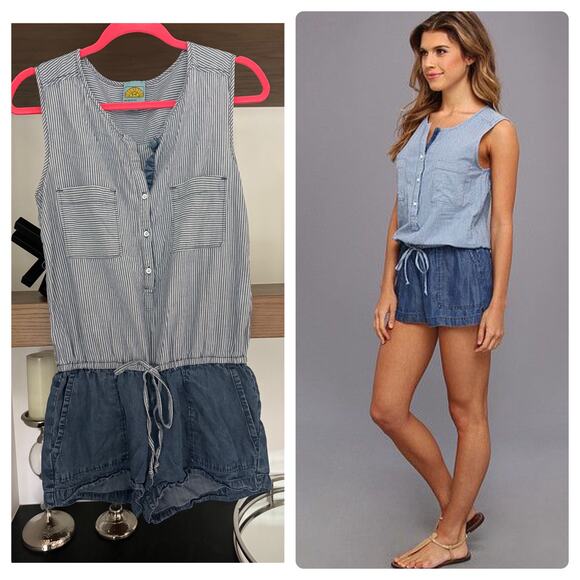CC California Mixed Chambray Romper - Picture 1 of 6